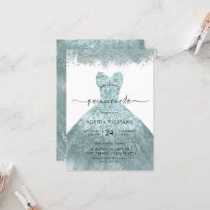 Turkos inbjudan till Teal Dress Quinceanera-partie