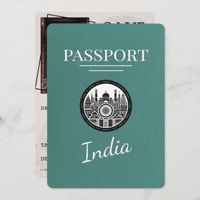 Turkos Indien Passport Save-datum Spara Datumet (Fram/baksida)