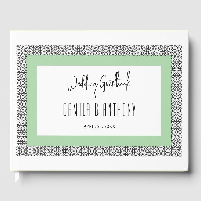 Turkos Islamic Geometric Gräns Bröllop Gästböcker (Framsida)