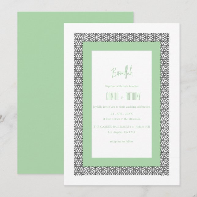 Turkos Islamic Geometric Gräns Bröllop Inbjudningar (Fram/baksida)