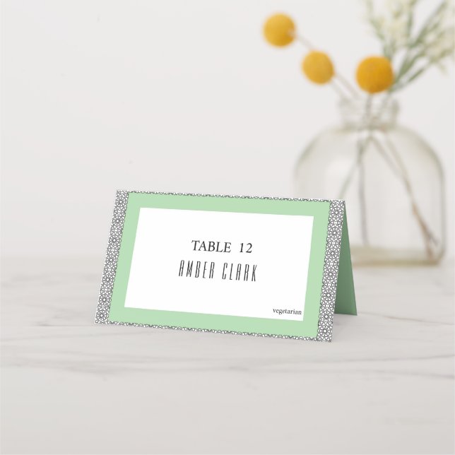 Turkos Islamic Geometric Gräns Bröllop Placeringskort (Framsida)