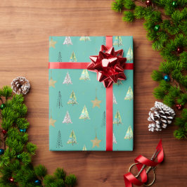 Turkos julgran akvarellmönster presentpapper