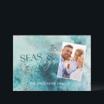 Turkos Julhav och hälsning moderna chic H Julkort<br><div class="desc">Tropisk varm turkos vattendjup Julhav och hälsning: utformning av helgdag-kort för modern elegant roligt. Utformning av snäckan i eleganten blått och korallat.</div>