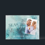 Turkos Julhav och hälsning moderna chic H Julkort<br><div class="desc">Tropisk varm turkos vattendjup Julhav och hälsning: utformning av helgdag-kort för modern elegant roligt. Utformning av snäckan i eleganten blått och korallat.</div>