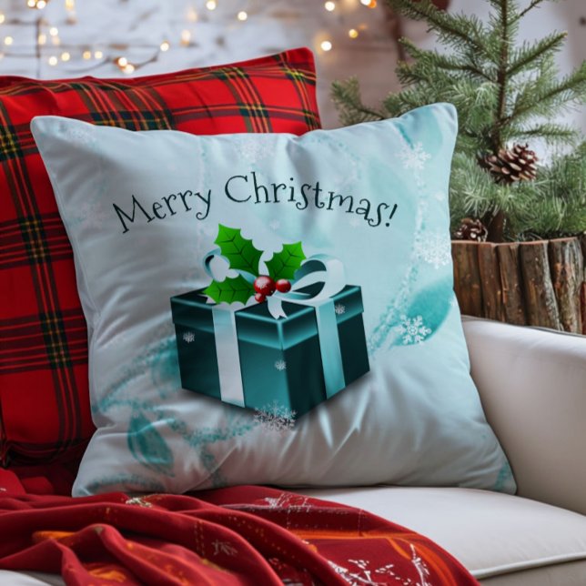 Turkos julklappskudde kudde (Teal Christmas Gift Throw Pillow)