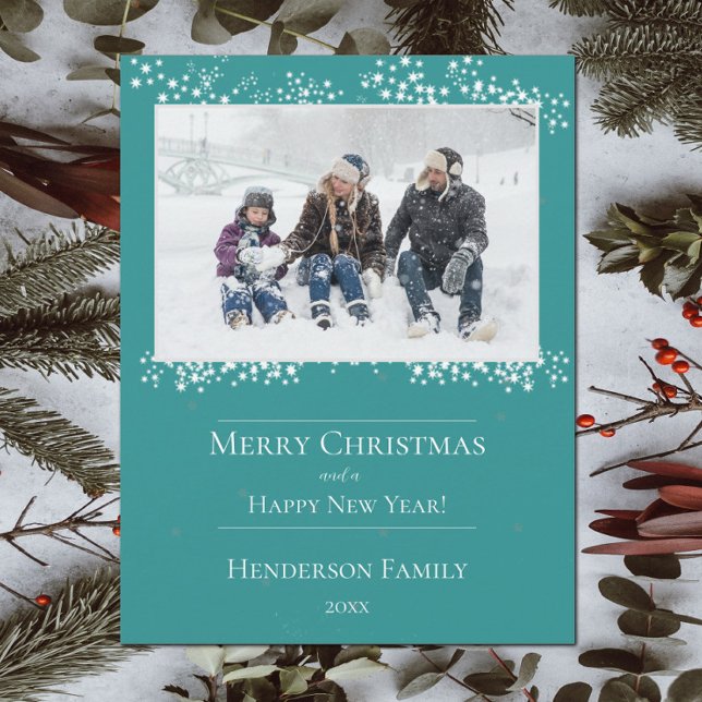 Turkos julstjärna Högtidlig fotokort Julkort (Teal Christmas Stars Holiday Photo Card)