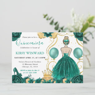 Turkos Klänning Blont Hår Prinsessa Quinceanera Inbjudningar