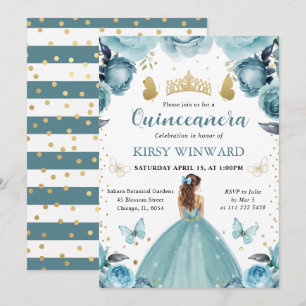 Turkos Klänning Rött Hår Prinsessa Quinceanera Inbjudningar