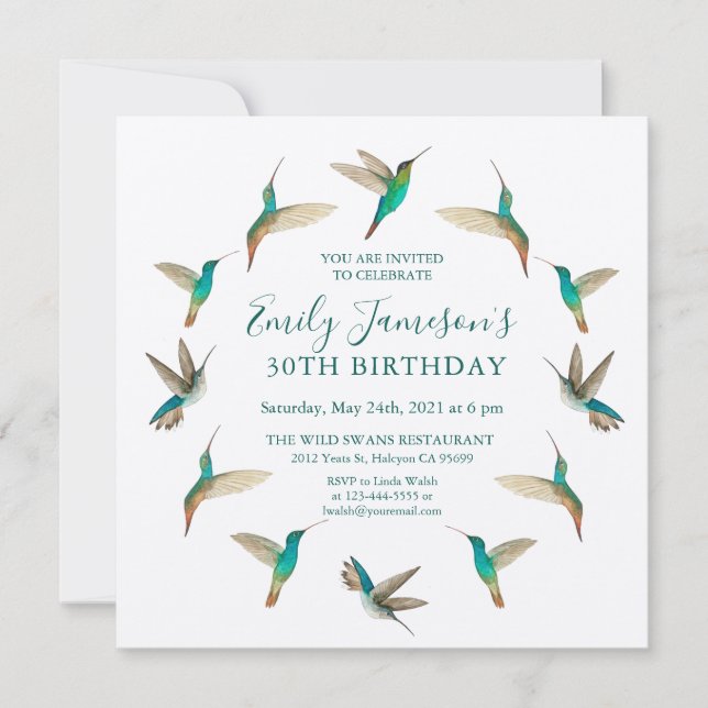 Turkos Kolibri Födelsedagsinbjudan Inbjudningar (Framsida)