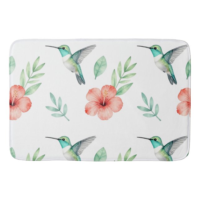 Turkos Kolibri Hibiskus Mönster Badrumsmatta (Framsidan)