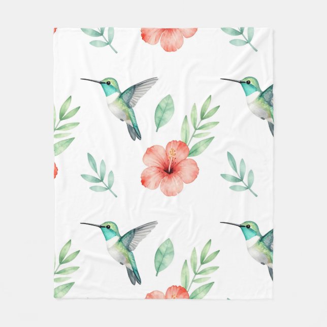 Turkos Kolibri Hibiskus Mönster Fleecefilt (Framsidan)
