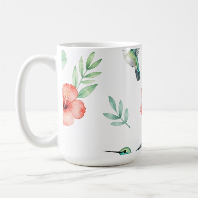 Turkos Kolibri Hibiskus Mönster Kaffemugg (Vänster)