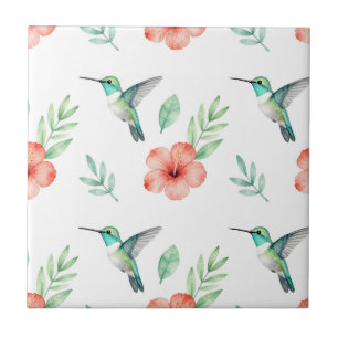Turkos Kolibri Hibiskus Mönster Kakelplatta