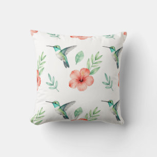 Turkos Kolibri Hibiskus Mönster Kudde