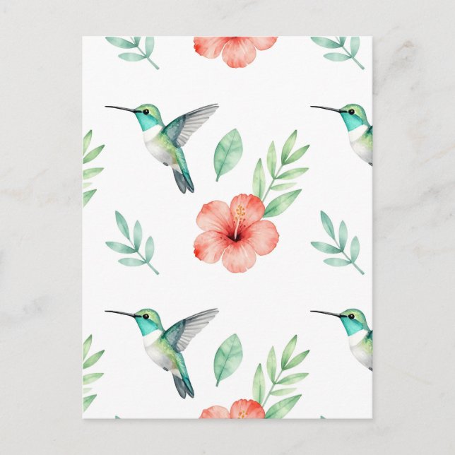 Turkos Kolibri Hibiskus Mönster Vykort (Framsida)