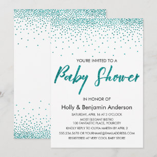 Turkos Konfetti & Typografi Par Baby Shower Inbjudningar