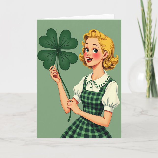 Turkos Konstkort i Retro Stil för Lucky Blonde Kort (Framsida)