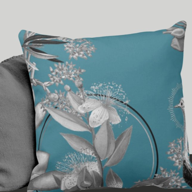 Turkos konstnärlig blommig design kastkudde kudde (Skapare uppladdad)