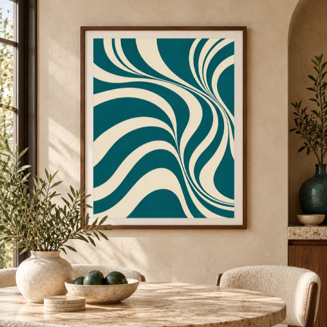 Turkos Konsttryck Counterpoint Poster (Styled display of Teal Counterpoint Art Print. Frame, mat and furnishings shown for illustration; select framing options separately.)