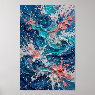Turkos Korall Havsvåg Abstrakt Konsttryck Poster