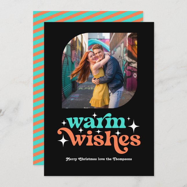 Turkos & Korall Modern Retro Jul Foto Julkort (Fram/baksida)