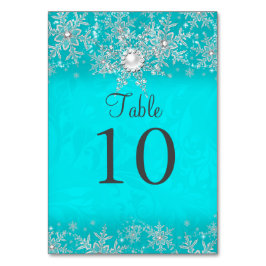 Turkos Kristallpärl Snöflinga Bord Nummer Kort