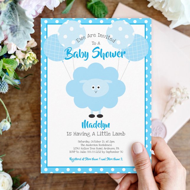 Turkos Lamb Baby Shower Balloons Cute Modern Inbjudningar (Skapare uppladdad)
