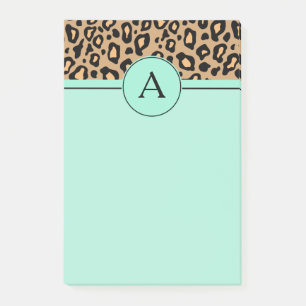 Turkos Leopardy Monogram skrivbords Post It lappar