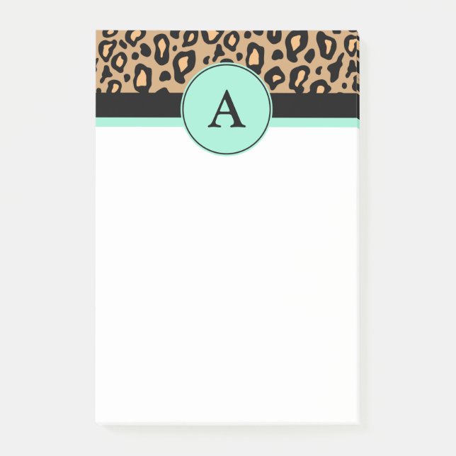 Turkos Leopardytryckta Post It-block med Monogram Post-it Block (Framsida)