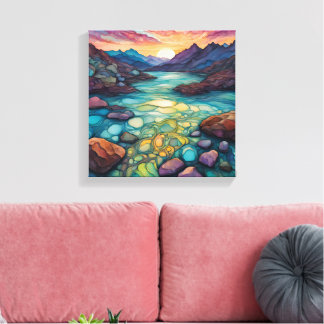 Turkos liggande med Alcohol Bläck-detaljer Canvastryck