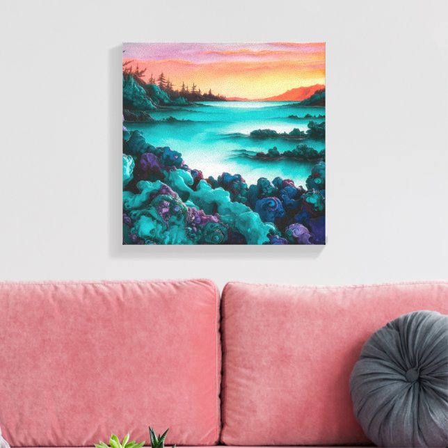 Turkos liggande med Alcohol Bläck-detaljer Canvastryck (Insitu (Vardagsrum))