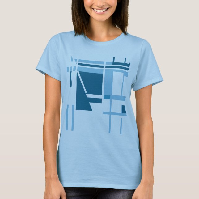 Turkos Light Blue MCM Stil Geometric Abstrakt T Shirt (Framsida)