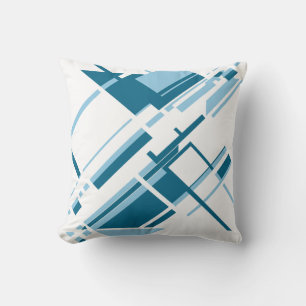 Turkos Light Blue on White Geometric Diagonal Kudde