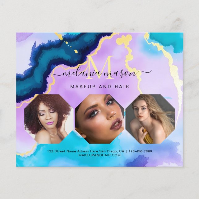 Turkos Lila Agat Sminkartist Vattenfärg Flygblad (Framsidan)