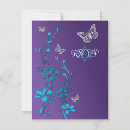 Turkos, Lila Blommigt, Butterflies OSA kort