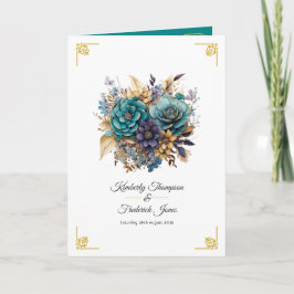 Turkos, Lila och Guld Blommig Bröllop Program