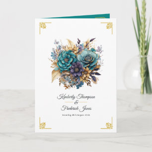 Turkos, Lila och Guld Blommig Bröllop Program
