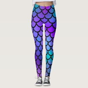 Turkos Lila Rosa Blå Havsfrusfjäll Fantasi Fisk Leggings