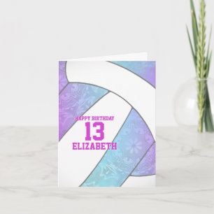 turkos lila rosa volleyball grattis på födelsedage kort