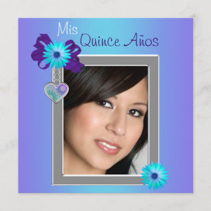 Turkos Lila Tusenskönor Foto Quinceanera Inbjudningar