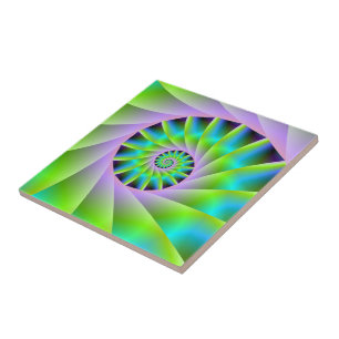 Turkos Lilac och Grönt Spiral Kakelplatta