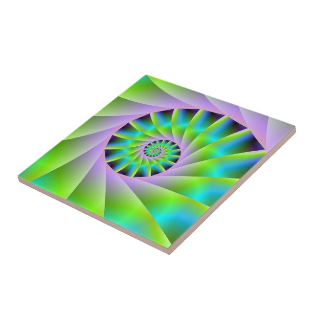 Turkos Lilac och Grönt Spiral Kakelplatta (Sidan)