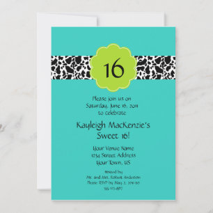 Turkos Lime Black Sweet 16 Inbjudan
