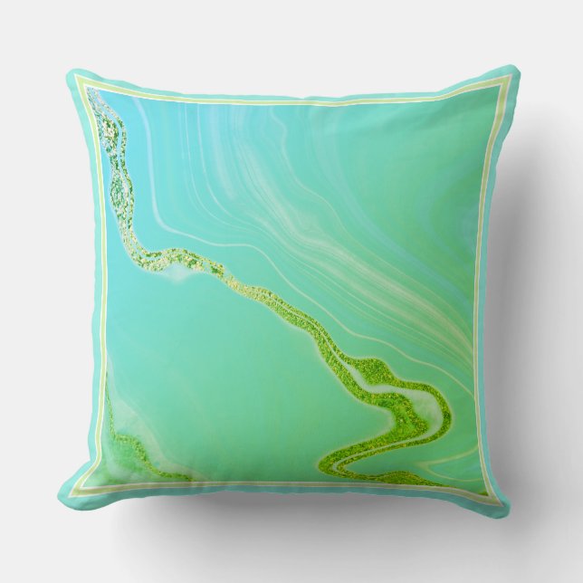 Turkos, Lime Faux Marble Dekorativ kudde (Framsida)