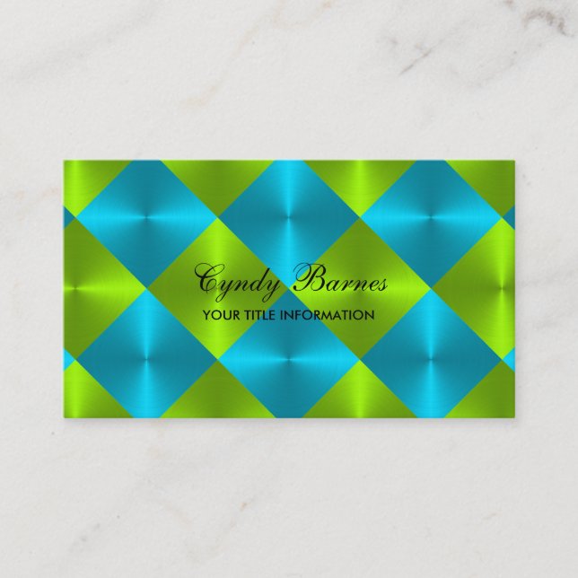 Turkos Lime Metallic look Diamond Tiles Visitkort (Framsida)