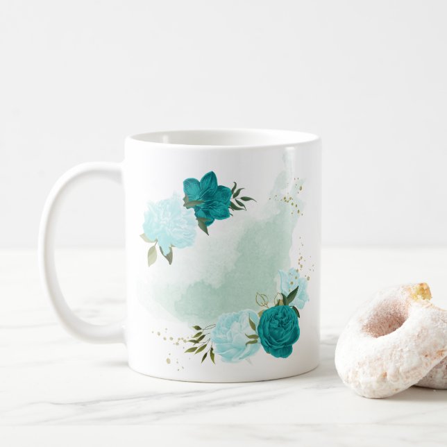turkos ljusblå blommor  kaffemugg (Med munk)