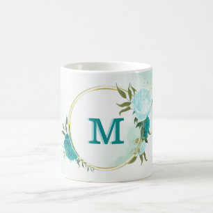 turkos ljusblå blommor kaffemugg