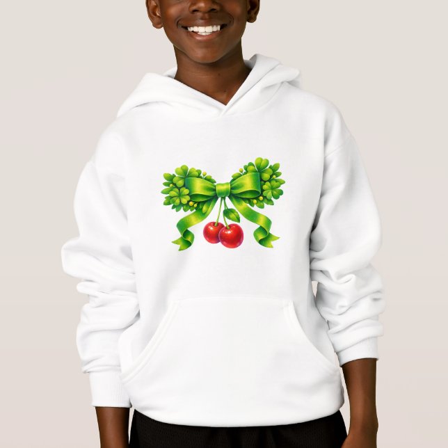 Turkos Lyckoklöverbåge med Körsbär Grön Design T Shirt (Framsida)