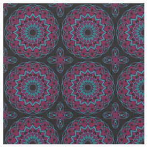 Turkos-Magenta på Black Kaleidoeart Tyg