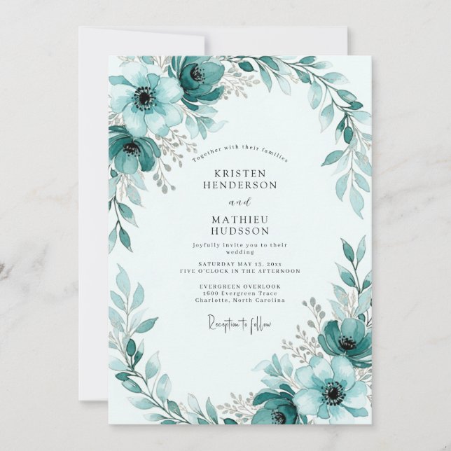 Turkos Målerisk Vinterbröllop Inbjudningar (Framsida)